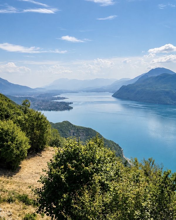 Le sud du lac du Bourget, avec ses rives boisées et les montagnes